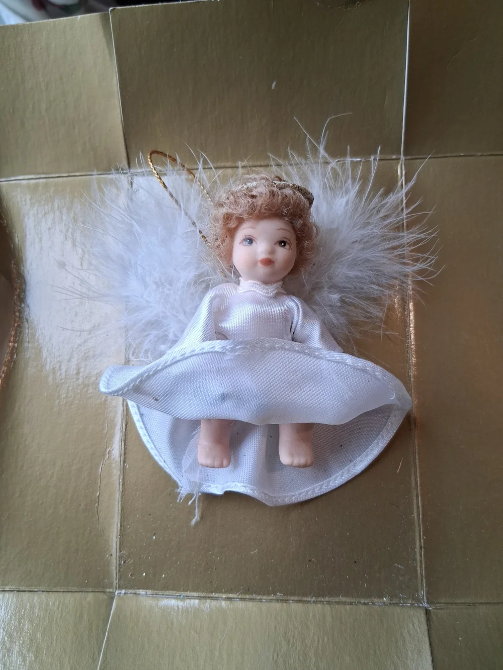 Angel Porcelain Satin Angel Ornament with Pink Rose